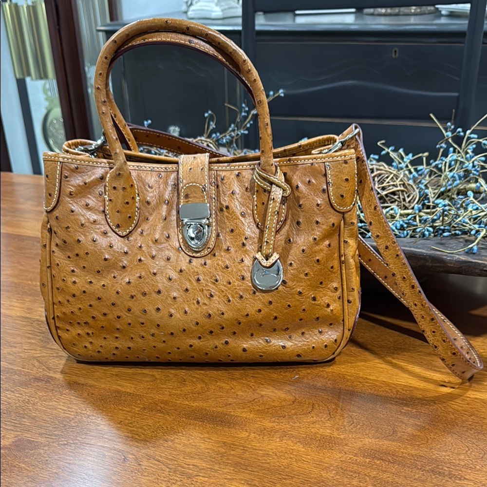 Dooney & Bourke Tan Satchel with Textured Leather Ostrich